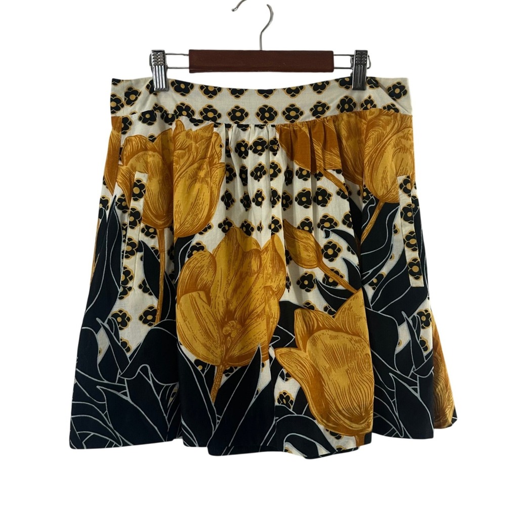 Edme & Esyllte Anthropologie Yellow Tulip Floral Cotton Mini Skirt Pockets Small